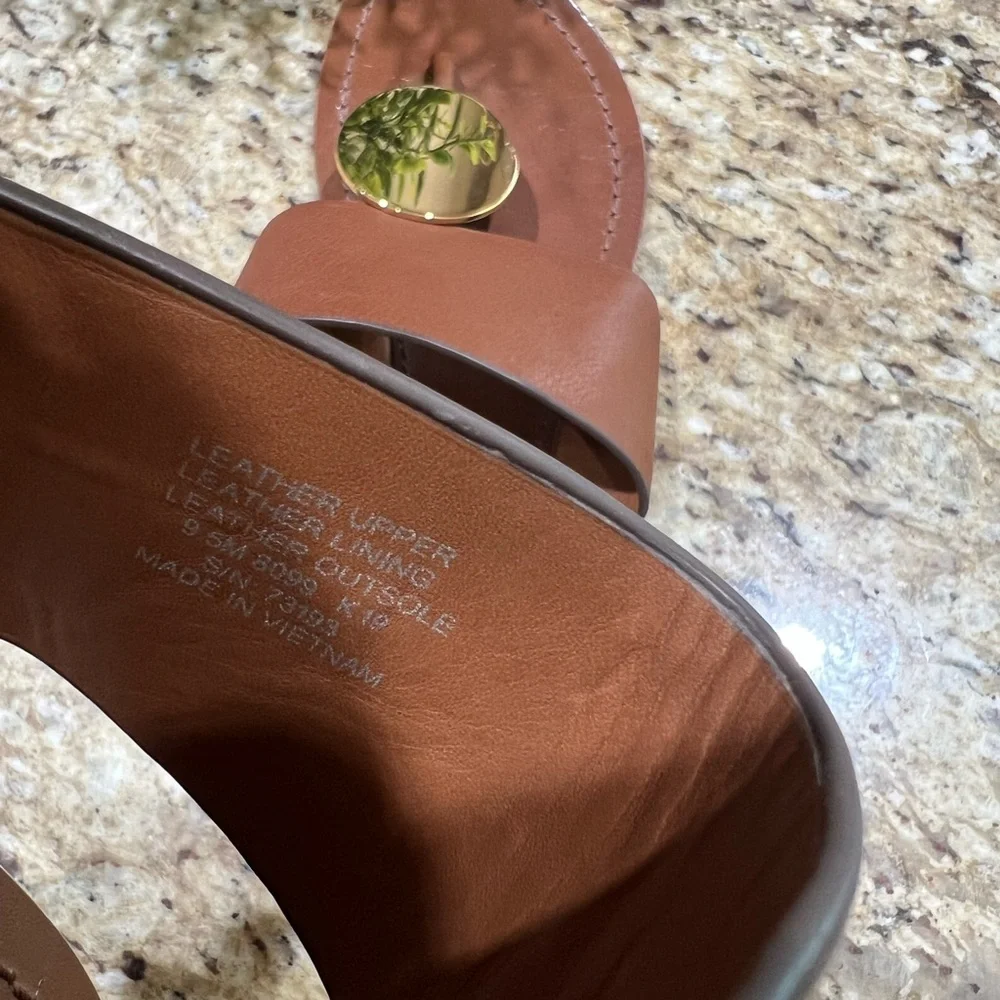 Tory Burch Patos Disk Brown Leather Flat Sandals 9.5